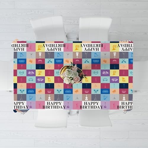 Vencubi Music Theme Birthday Tablecloth 98x53in