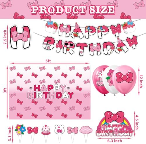 Pink Bow Cartoon Cat Birthday Party Decor Kit