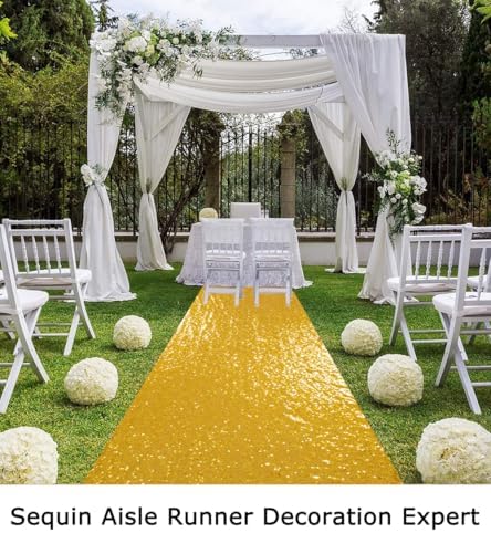 ShinyBeauty Gold Sequin Aisle Runner Wedding Decor 4FTx35FT