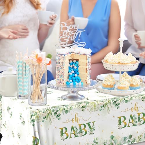 3Pack Sage Green Eucalyptus Tablecloths for Baby Shower and Birthday Parties
