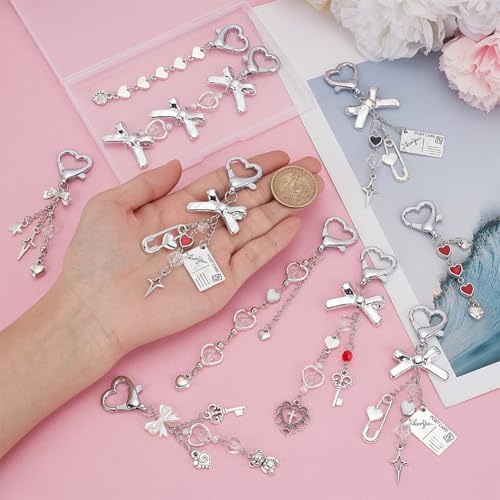 PH PandaHall 10pcs Heart Keychains with Bow Charms
