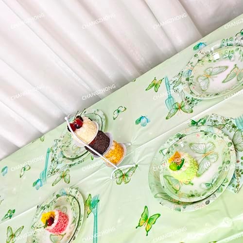 CHANGZHONG Green Butterfly Tablecloths 3 pcs 54x108 inch