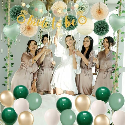 Sage Green Bridal Shower Decor Kit with Gold Balloons