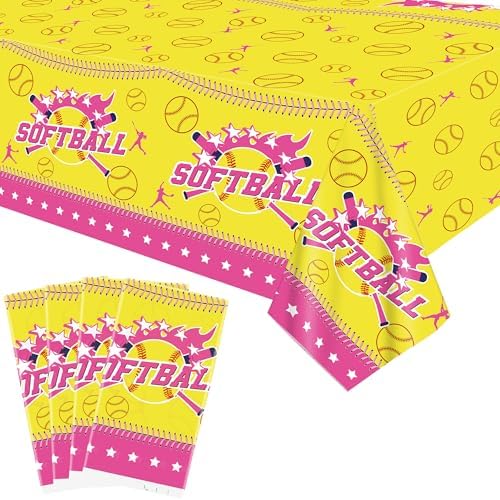 KEFAN 4 Pack Softball Themed Tablecloths 51x86 Inch