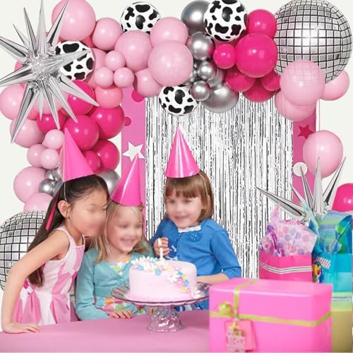 Disco Cowgirl Balloon Arch Kit Pink Silver Decorations