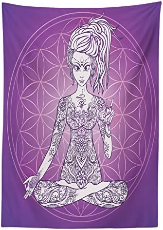 Lunarable Psychedelic Outdoor Tablecloth 58x104 Purple White