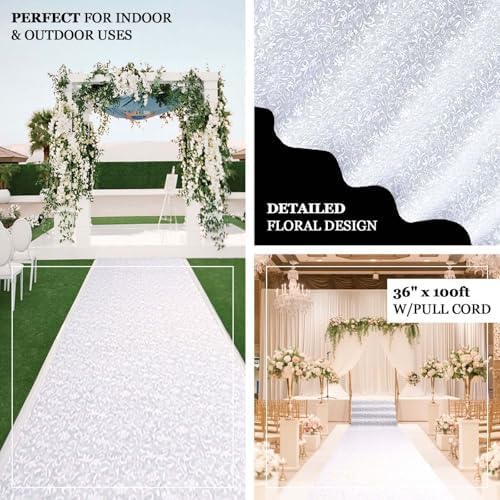 Efavormart 36 x 100ft White Floral Lace Aisle Runner