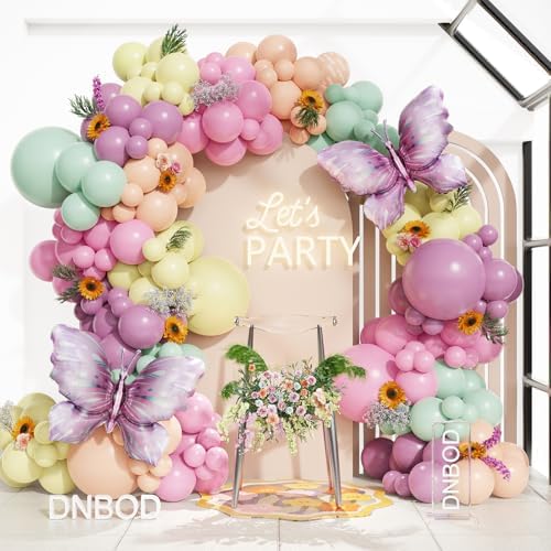 144Pcs Pastel Butterfly Balloon Arch Kit for Spring Decorations