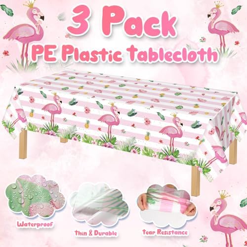 3 Pack Flamingo Tablecloths for Summer Party Decorations