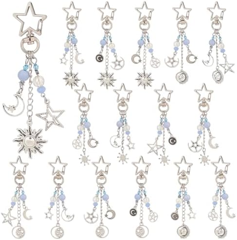 PH PandaHall 16pcs Sun Star Moon Keychain Set