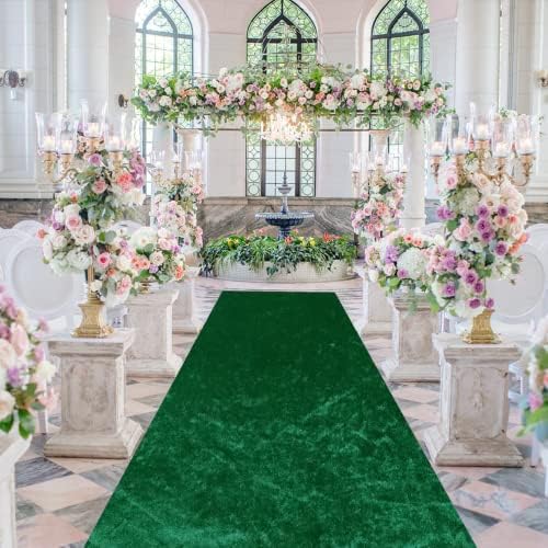 FUHSY Green Velvet Aisle Runner 4ftx30ft Wedding Carpet for Church and Beach