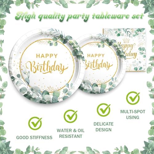 Sage Green Birthday Tableware Set with Plates Napkins Forks
