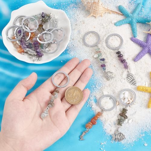 PH PandaHall 15pcs Gemstone Keychain Set