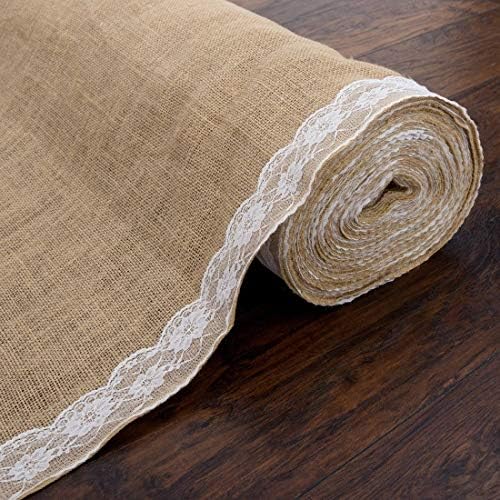 AK TRADING CO 40 Wide Burlap Aisle Runner with Ivory Lace 1