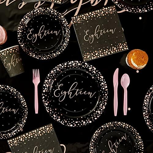 Sparkle and Bash 18th Birthday Party Set - 170 Piece Pink Black Polka Dot
