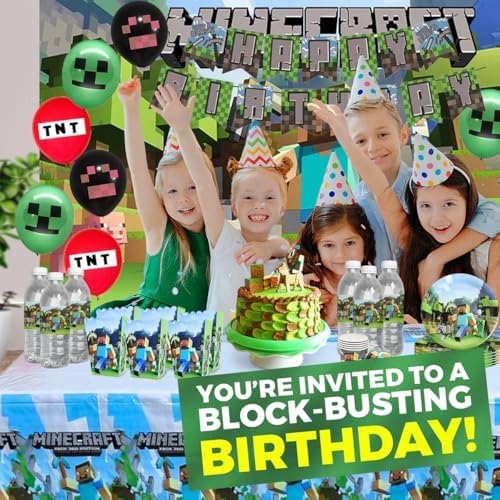 Pixel Miner Craft Birthday Party Decor Kit for 10