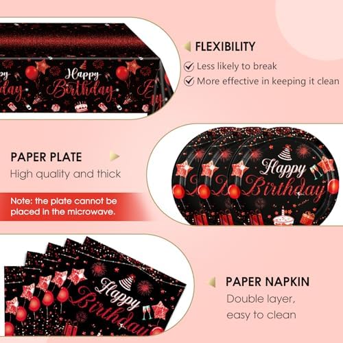 Red And Black Birthday Decorations Party Supplies Set