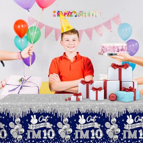 10th Birthday Decorations for Boys 3pcs Blue Silver Tablecloths