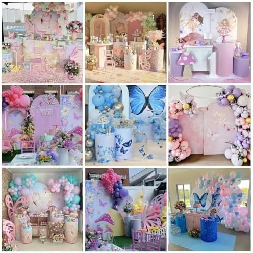 KONPON Butterfly Pink Floral Stretchy Cylinder Table Cover for Birthday Parties