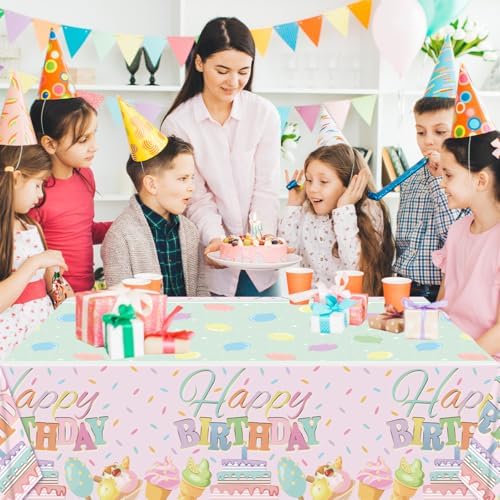 Zhynice Happy Birthday Tablecloth Set 3 Pcs Macaron Birthday Decorations