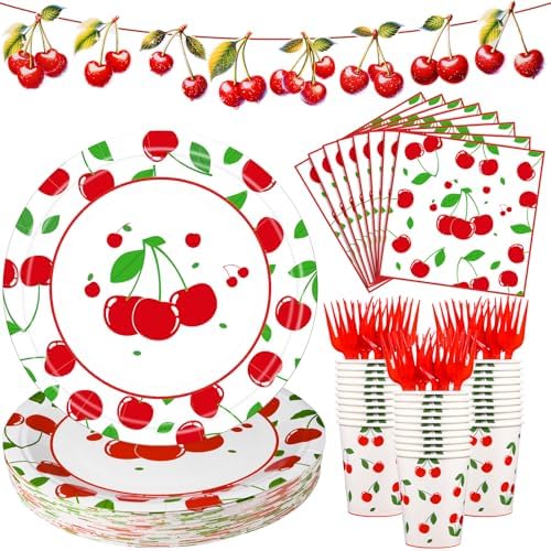 200 Pcs Cherry Themed Party Tableware Set