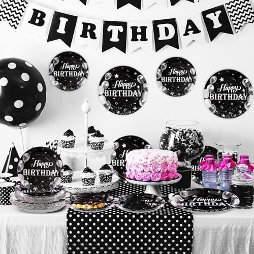 96Pcs Black and Silver Birthday Party Supplies Set