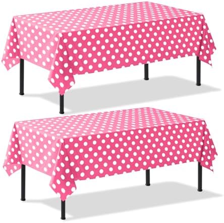 2 Pack Pink Polka Dot Tablecloth 54x108 Inches