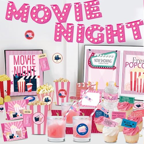 Party Supplies Pink Movie Night Decorations Set