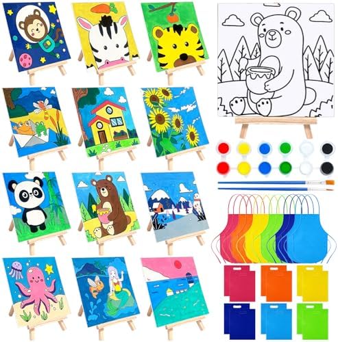 48PCS Kids Paint Art Set with Canvas and Easel