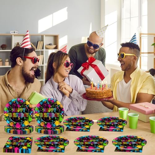 48Pcs Neon Glow in the Dark Party Plates and Napkins
