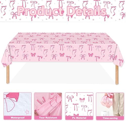 3PCS Bow Themed Tablecloths for Spring Summer Parties