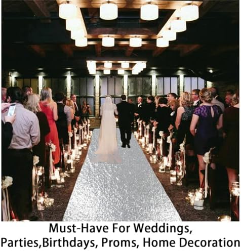 ShinyBeauty Glitter Aisle Runner Silver 4ft x 15ft