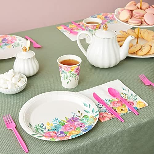 144-Piece Floral Tea Party Supplies for 24 Guests