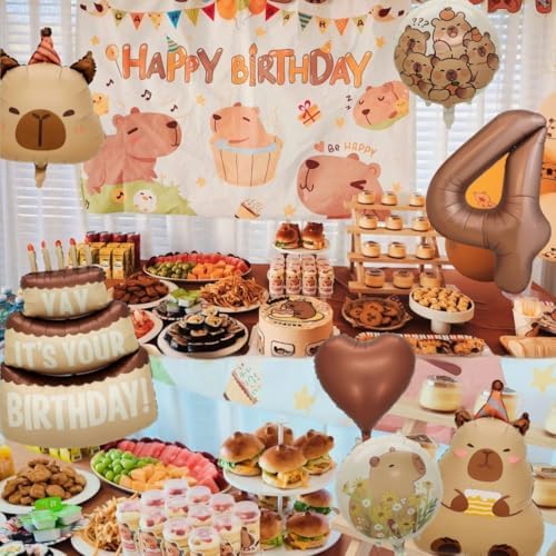 Capybara Birthday Foil Balloon Set - 8 Piece Animal Party Decor