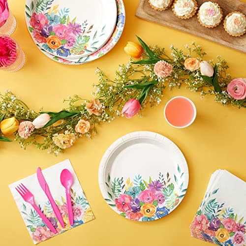 144-Piece Floral Tea Party Supplies for 24 Guests