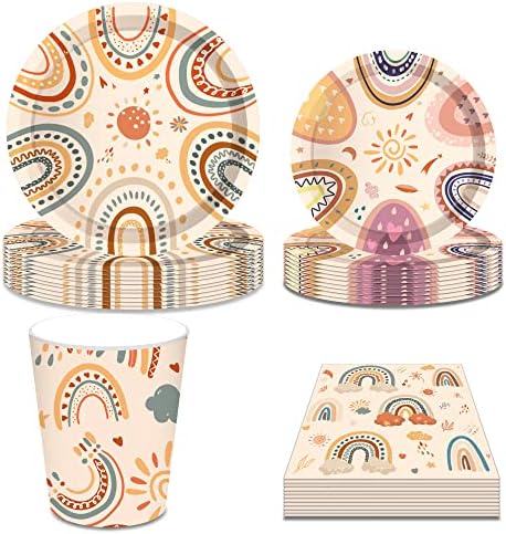 Fanquare Boho Rainbow Party Dinnerware Set for 16 Guests