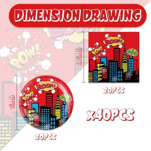 40 Pack Superhero Birthday Party Decorations
