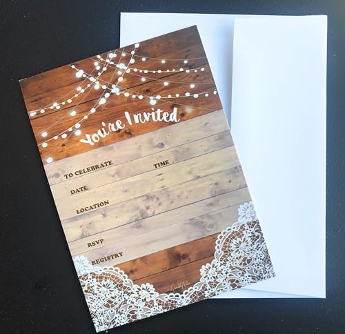 25 Rustic Invitations with 25 Envelopes for Events
