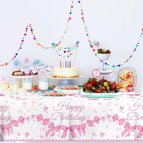 CC HOME Pink Bow Party Tablecloth 54x87 Inch