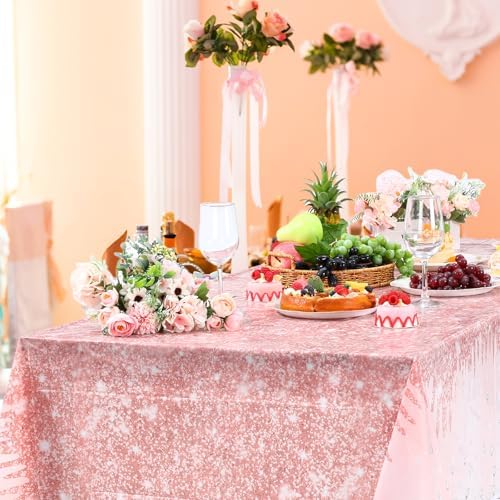 Ganeen 3 Pcs Rose Gold Tablecloths with Glitter Decor