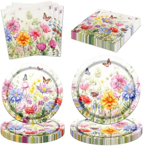 CMUSKO Wildflower Party Decor Set 60Pcs Plates Napkins