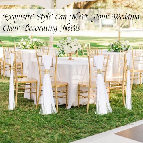 Large White Pew Bows Tulle Set with Gold Wrap