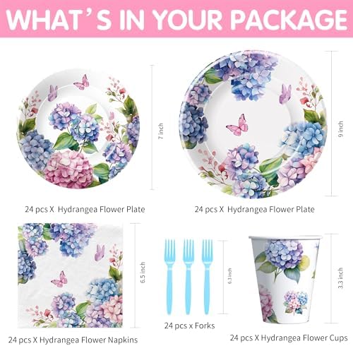 Hydrangea Floral Party Set for 24 Guests