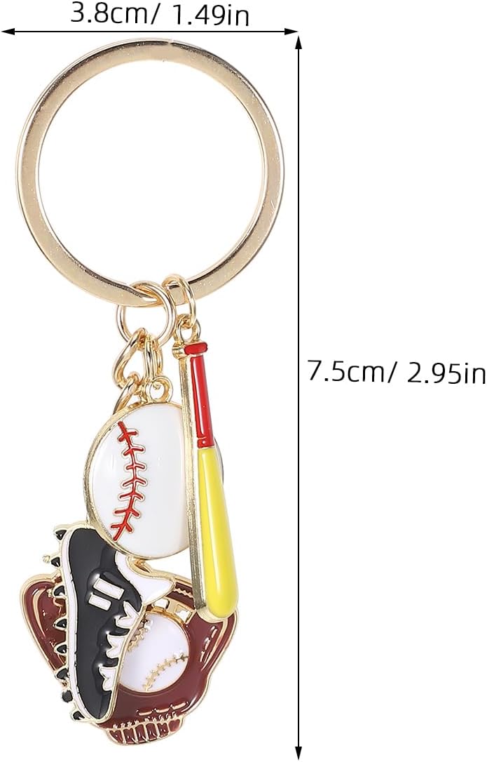 TIKTOLA 4pcs Decorative Alloy Baseball Keychain Keyring
