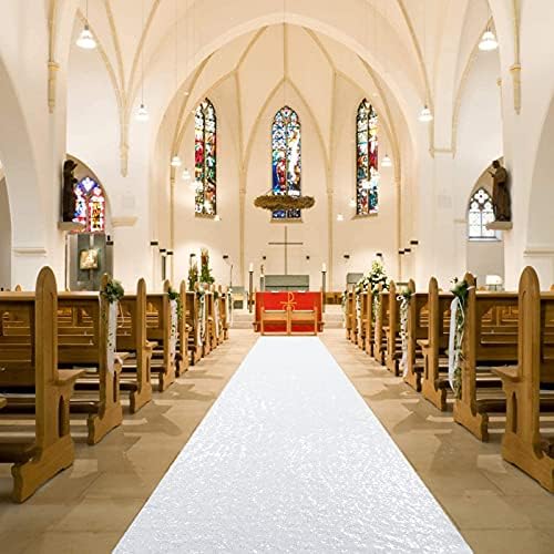 ShiDianYi White Aisle Runners for Weddings 24Inchx15FT Sequin Carpet Runner