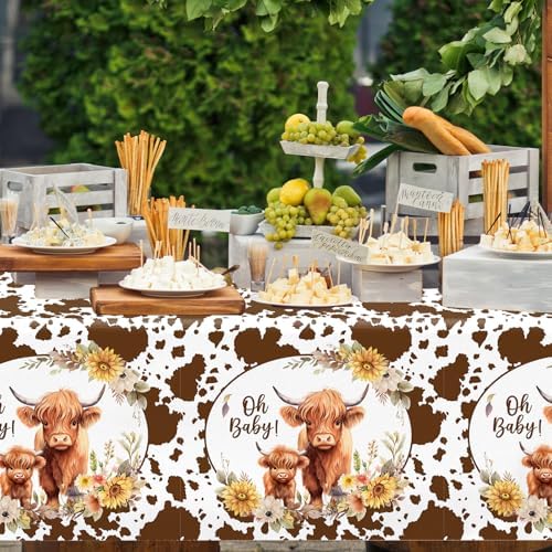 Western Highland Cow Baby Shower Tablecloth 2Pcs 51x866 Inches