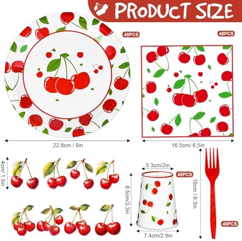 200 Pcs Cherry Themed Party Tableware Set