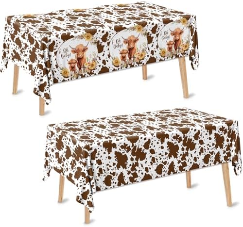 Western Highland Cow Baby Shower Tablecloth 2Pcs 51x866 Inches