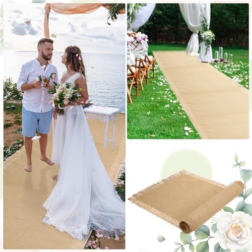 VitalCozy Jute Wedding Aisle Runner 40 x 50 Fringed