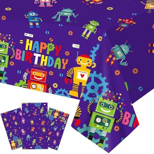 3Pcs Robot Birthday Tablecloths with Happy Birthday Design